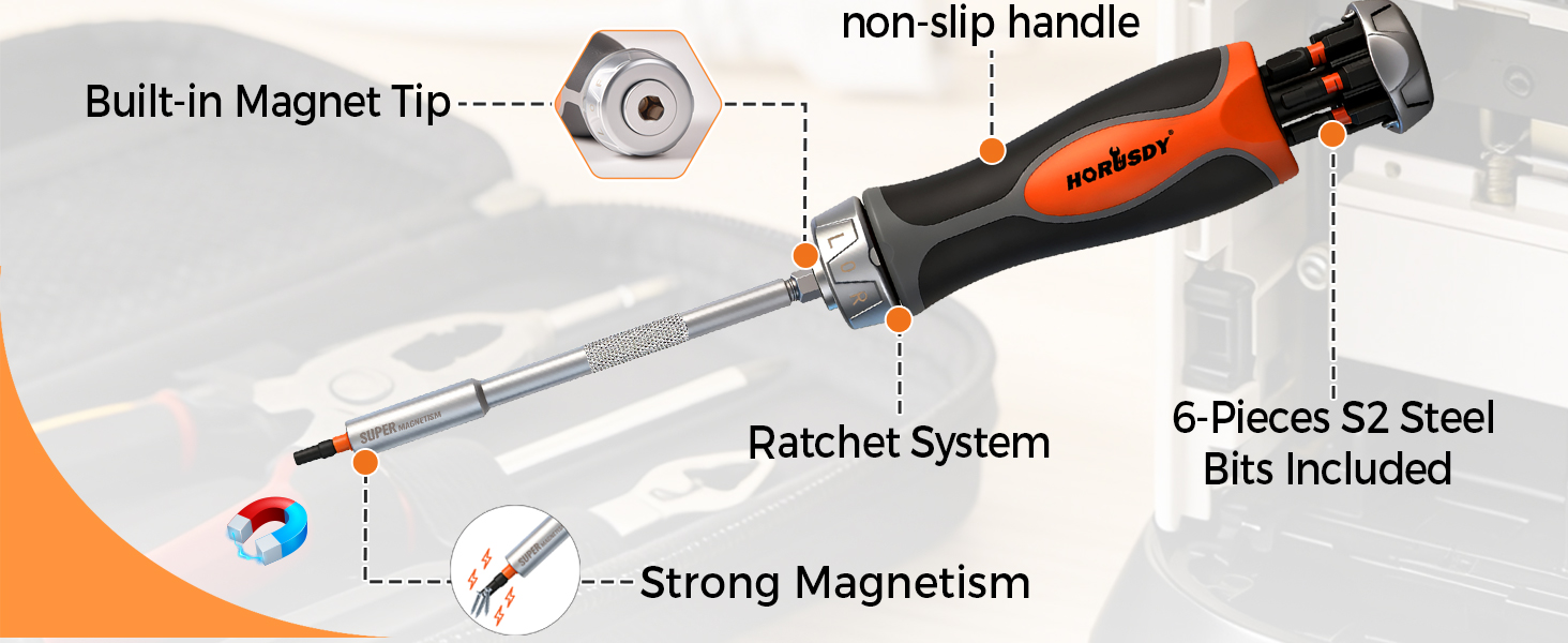 HORUSDY 6-in-1 Ratcheting Screwdriver Set
