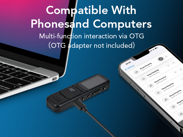 Digital Voice Activated Recorder support connected to your phone via OTG(on the go) function.