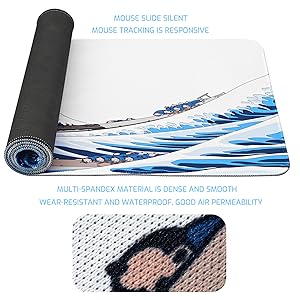 Extended Large Gaming Mouse Pad,Waterproof Keyboard Mouse Mat Desk Pad,Japanese Sea Wave