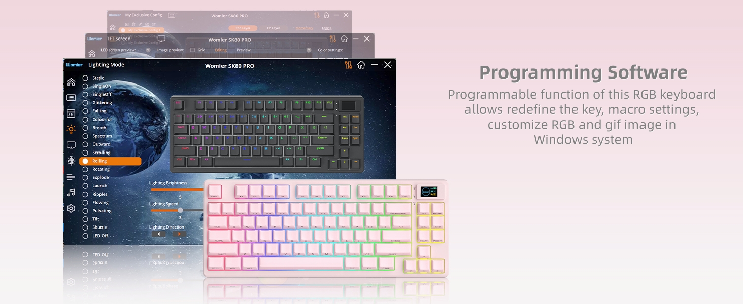 Pink Wireless Mechanical Keyboard 75% with Color Multimedia Screen Gaming Keyboard