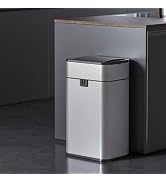 ELPHECO Bathroom Trash Can with Lid, 5.5 Gallon Automatic Trash Can, Stainless Steel Kitchen Tras...