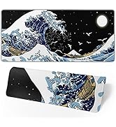 Kanagawa Surfing and Black Mouse Pad, Large Gaming Mouse Pad,Japanese Wave Desk Mat,Laptop Mousep...