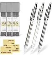 deli Metal Mechanical Pencil Set, 0.5mm 3 PCS Drafting Mechanical Pencils with 300 2B Leads &amp; 3 E...