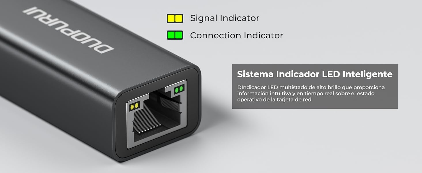 mac ethernet adapter led indicator status is clearly visible at a glance