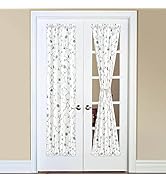 VOGOL Floral Door Curtains, Elegant Flowers Embroidered Light Filtering Drapes for French Door Gl...