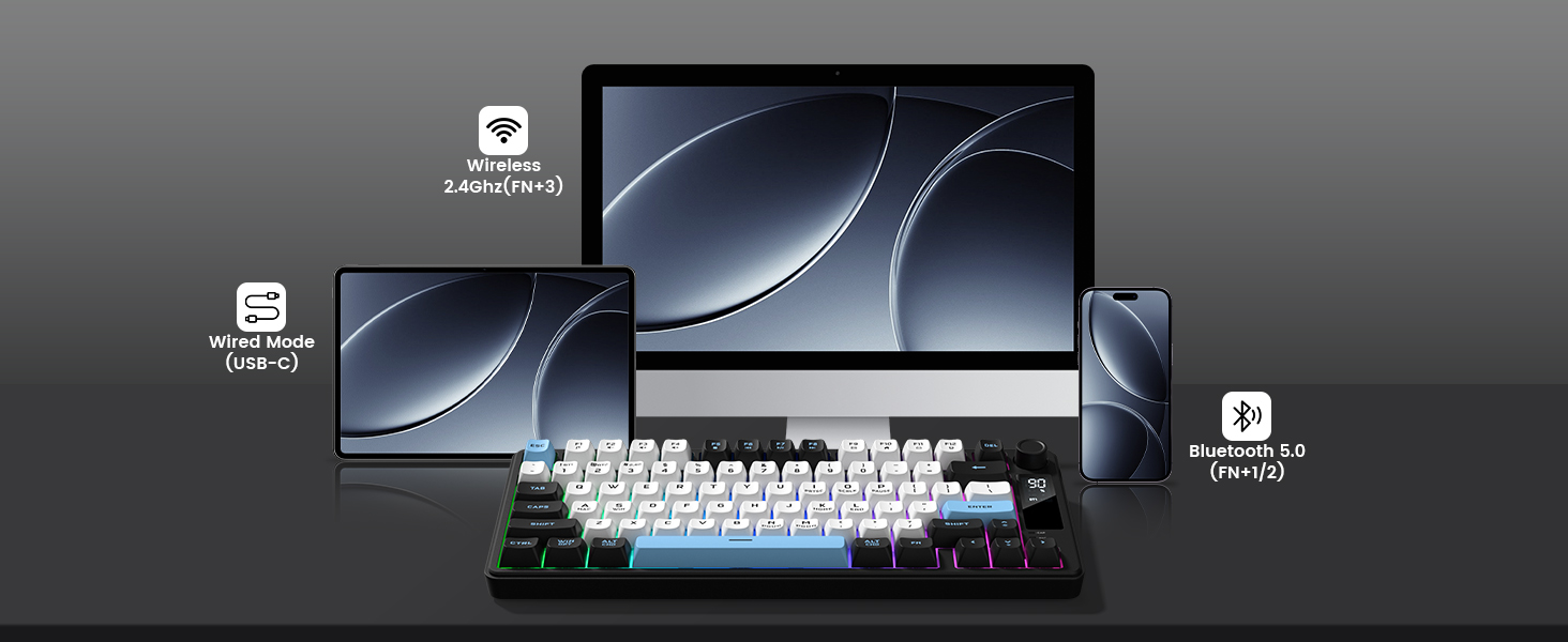 womier gaming keyboard, 3-connectivity modes
