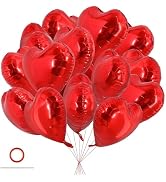 TONIFUL 30Pcs 18 Inch Red Heart Balloons Valentine’s Day Heart Shape Foil Mylar Balloons Decorati...
