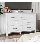 Tradare White Dresser for Bedroom with 7 Drawer,Wooden Double Dresser with Metal Handles, Wide Ch...