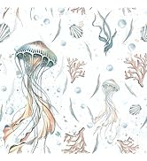 HeloHo Peel and Stick Wallpaper Light Blue Wall Paper Ocean Jellyfish Seaweed Self Adhesive Remov...