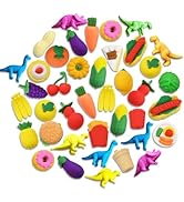 40 PCS Mini Erasers for Kids, Cartoon Animal Vegetable Cake Dinosaur Theme Pencil Eraser Mixed Se...