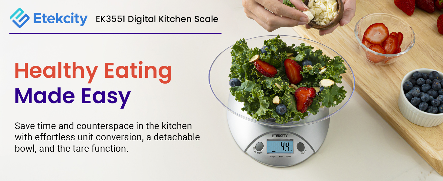 EK3551 kitchen scale has a detachable bowl, and has multiple functions for all measurement needs.