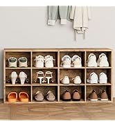 Aenuert 12-Cubby Shoe Rack, 3-Tier Wood Shoe Organizer, Multifunctional Shoe Organizer Bench for ...