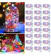 chzk 24 Pack Multicolor Fairy Lights Battery Operated 7ft 20 LED Mini String Twinkle Lights for C...