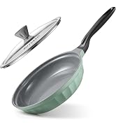 BUYDEEM Ceramic Coating Non Stick Frying Pan 10.6 inch, Heavy-Duty 5.5mm Base with Glass Lid, All...