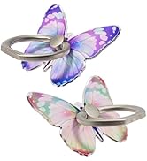 2 Pcs Butterfly Cell Phone Ring Stand Holder, Cute Butterfly Design Finger 360° Rotating Metal Ha...