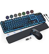 Wireless Keyboard and Mouse Backlit - Typewriter Keyboard with Detachable Wrist Rest, Retro Round...