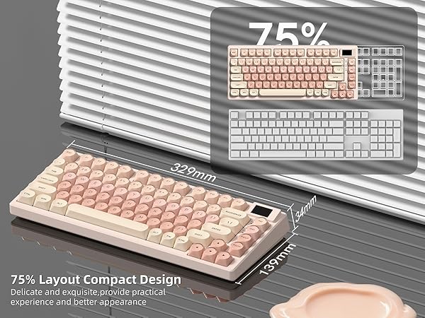 Pink Mechanical Gaming Keyboard 75% with Color Multimedia Display Jelly Keyboard Wired