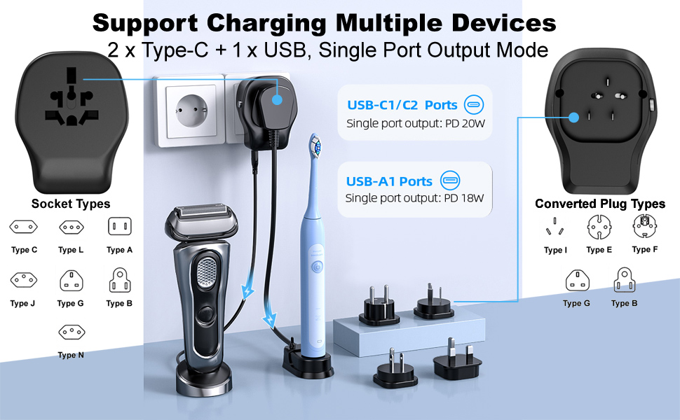 Plug adapter with 4 detachable plug