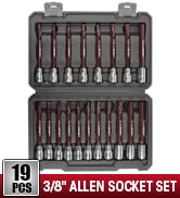 LLNDEI 3/8-Inch Drive Extra Long Allen Hex Bit Socket Set 19PCS- Standard SAE &amp; Metric (1/8"-3/8"...