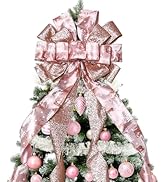 Christmas Tree Topper Christmas Wreath Bow, 52*13 inches Large Tree Toppers Bow with Glitter Stre...