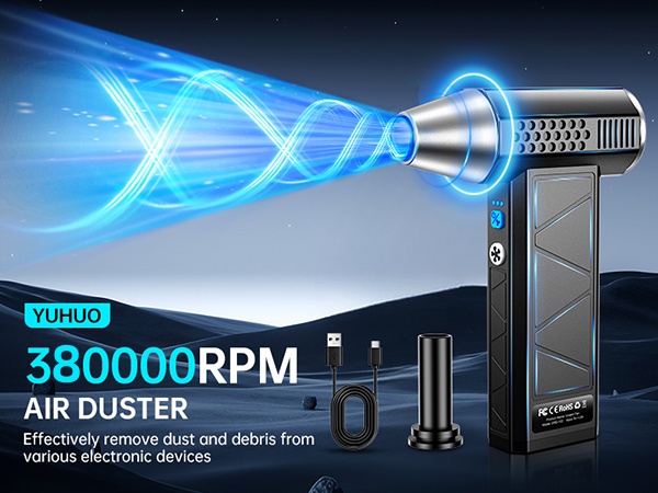 YUHUO Compressed Air Duster, 380000RPM Electric Air Duster with LED Light