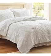 EMME White Duvet Cover Twin, Tufted Twin Comforter Cover Set, Boho Embroidery Bedding Sets for Al...