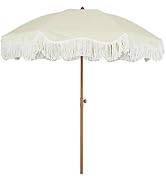 AMMSUN 6.5ft Boho Outdoor Umbrella with Fringe, UPF 50+ Picnic Umbrella with Tassels, Premium Ste...