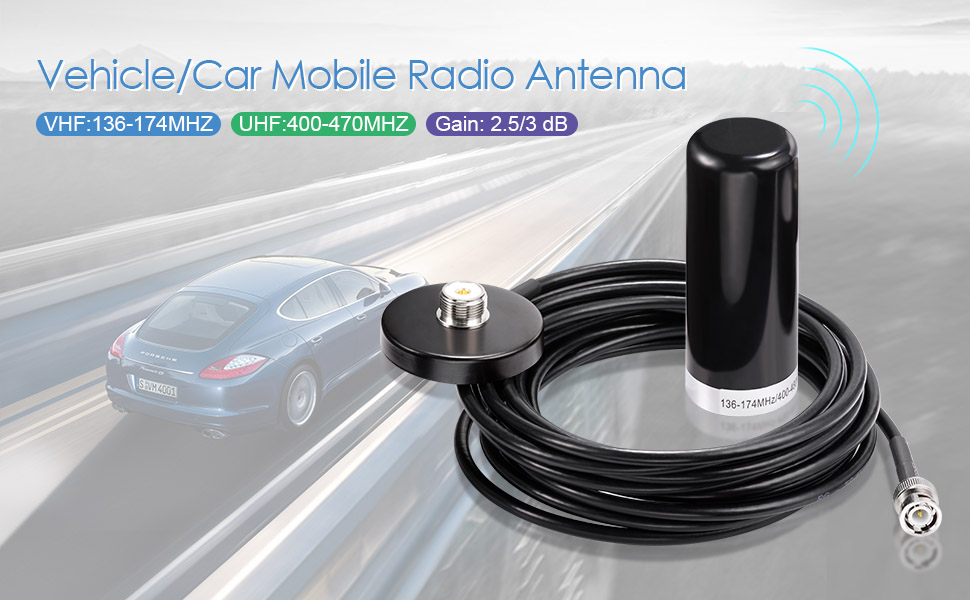 Vehicle/Car Mobile Radio VHF/UHF Dual Band Antenna BNC Male Connector Magnetic Base Mount