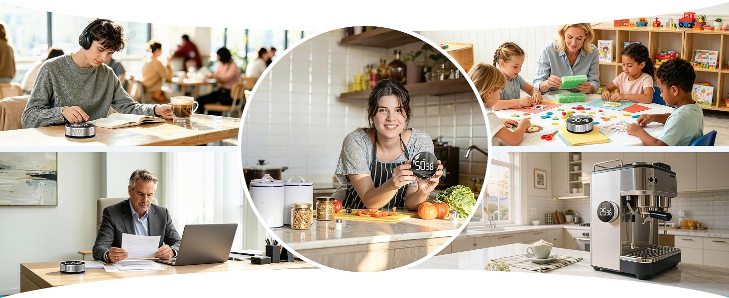 Timer designed for kitchen, classroom, fitness, meeting and more, whether we are elderly or kids.