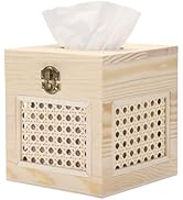 Sumnacon Tissue Box Cover Square, Wood Tissue Holder with Imitation Rattan Design, Decorative Tis...