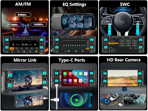 Mirror Link/FM/AM/EQ/SWC/Type-C /Rear camera
