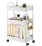 YASONIC 3-Tier Metal Rolling Cart, Sturdy Storage Utility Carts with Wheels, Multifunction Craft ...