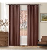 Chestnut Brown Pleated Linen Blackout Curtains 84 Inches Long for Bedroom Living Room Pinch Pleat...