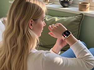 People resting at home show off their smartwatches