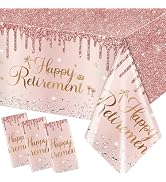 Pymurod Pink Retirement Party Decorations-3pcs Happy Retirement Tablecloths Rose Gold Table Cover...