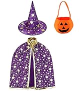 Jackcell Wizard Cape Witch Cloak with Hat and Pumpkin Bag, Halloween Costume Props for Kids Cospl...