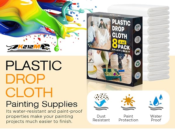 Plastic Drop Cloths for Painting, Plastic Sheeting Painting Supplies, Dust Cover for Furniture