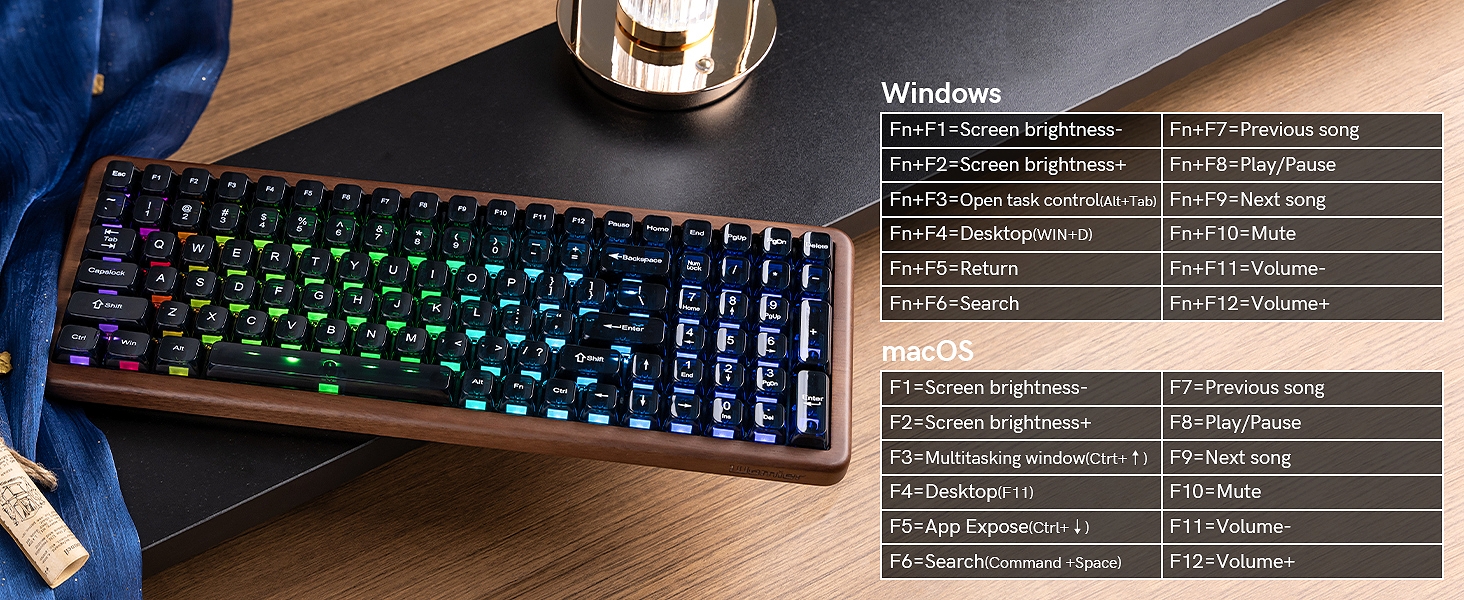 98% Wireless Mechanical Keyboard with Number Pad Natural Walnut Wood Gaming Keyboard