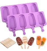 WMKGG Popsicle Silicone Molds Set, 2 PCS Ice Cream Molds with 50 Wooden Sticks for Cake Pop, Ice ...