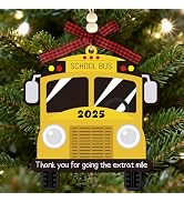 School Bus Ornaments 2025, Wooden School Bus Hanging Decorations for Christmas Tree, Xmas Thank Y...