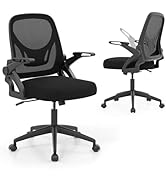 COSTWAY Office Chair, Comfy Swivel Rolling Desk Chair with Adjustable Height &amp; Flip-Up Armrests, ...