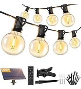 Brightever 100FT Solar String Lights Outdoor with Remote and 36+2 LED Shatterproof G40 Bulbs, Dim...