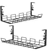 Under Desk Cable Management Trays, 2 Pack 15.7'' No Drill Alloy Steel Under Desk Cable Organizers...