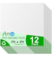 Art3d 24"x24" Smooth Drop Ceiling Tiles (48 Sq.Ft), 12-Pack 2ft x 2ft PVC Tiles for Home and Offi...
