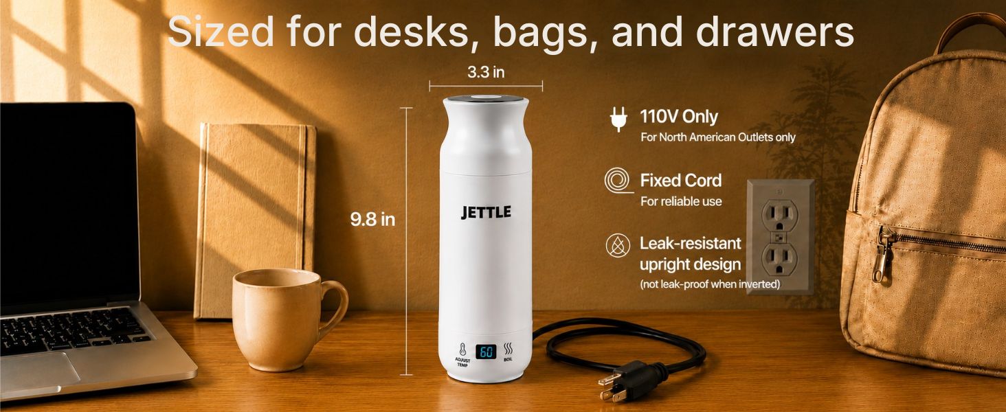 Sized for desks, bags, and drawers - Jettle Kettle