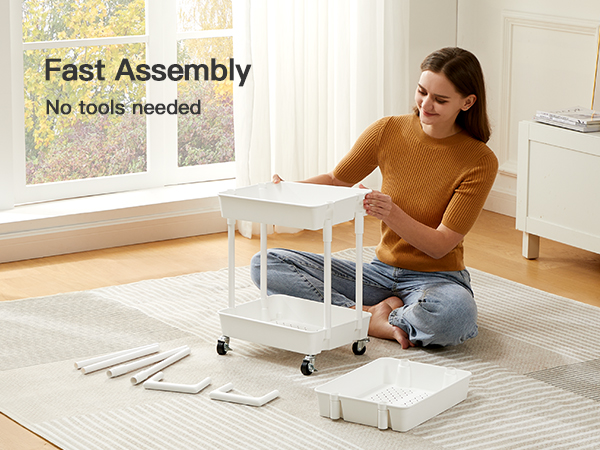 PIUC14W rolling cart utility cart 3 tier rolling cart storage carts with wheels platic