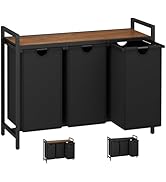 Laundry Hamper, Two -Color 3 Section Laundry Basket with 3 Removable Laundry Sorter Bags and Top ...