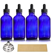 AOZITA 4 Pack, 4 oz Blue Dropper Bottles, Black Cap - Essential Oils Bottles for Health, Personal...
