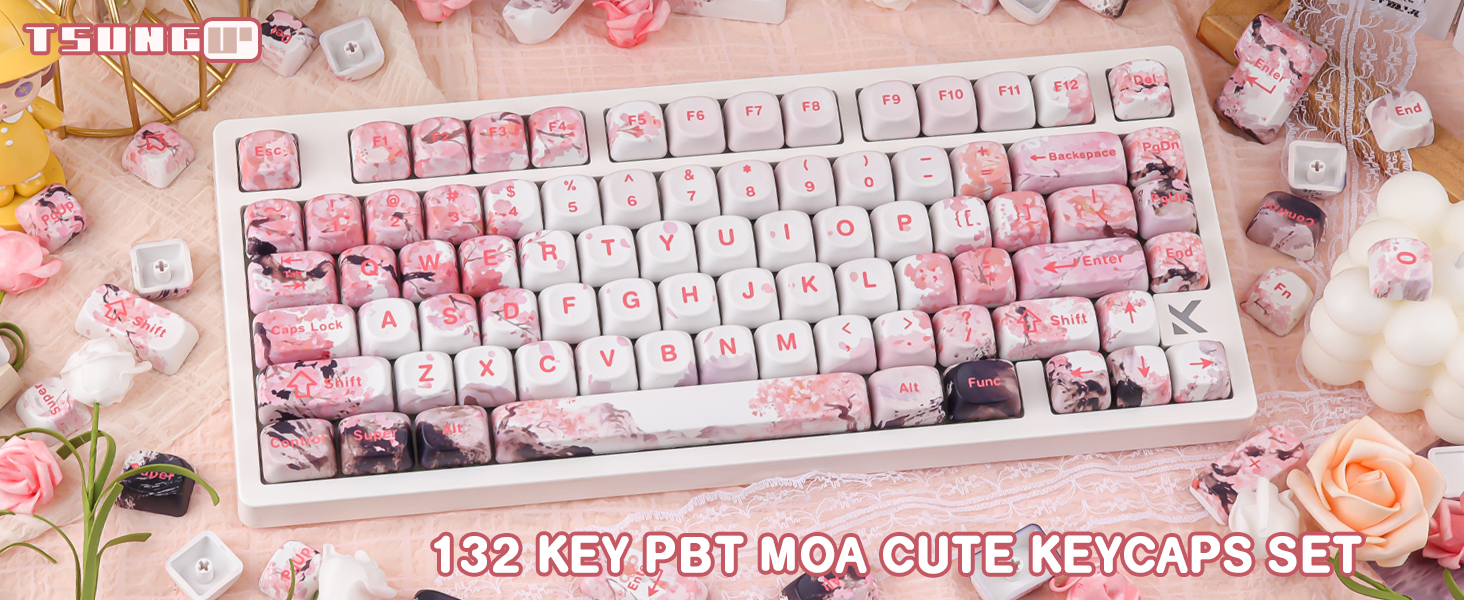 Landscape Painting Sakura Pink Cute Keycap Set