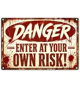 Halloween Decorations Outdoor - Funny Metal Tin Sign for Yard Wall Garage | Rustic Vintage "Enter...